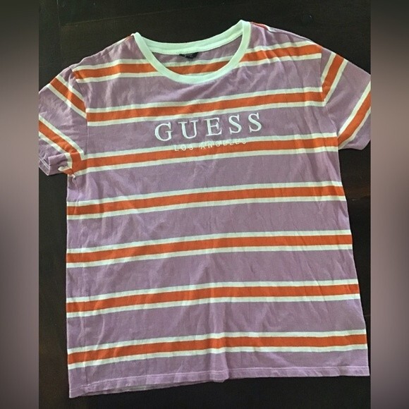 Guess Striped Embroidered Logo Tee S - Picture 1 of 6